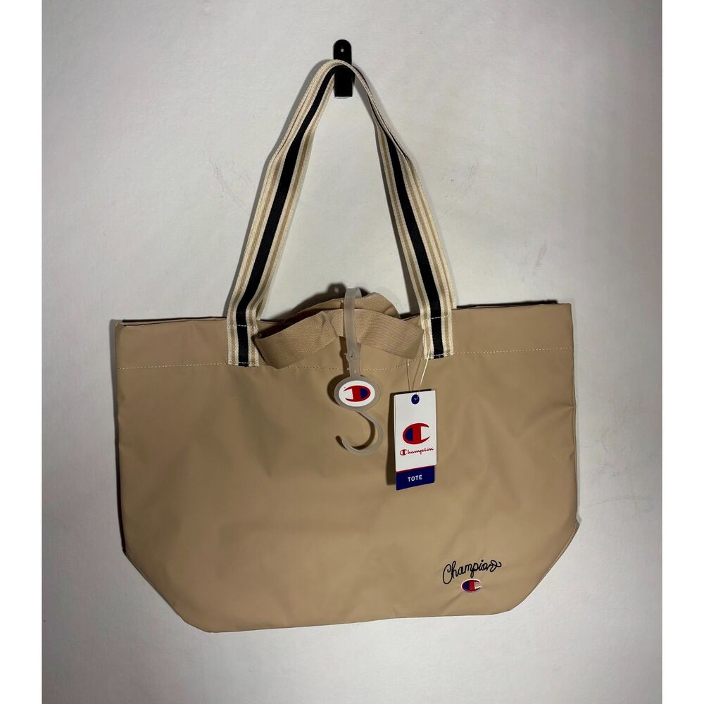 Champion Beige Tote Bag Large Shoulder Carryall Logo NWT Unisex